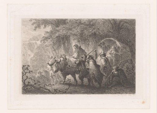 Travelling troupe with an ox-wagon