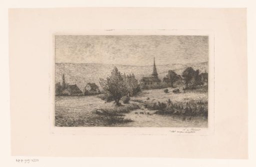 View of a Village with Church, Situated Against a Slope