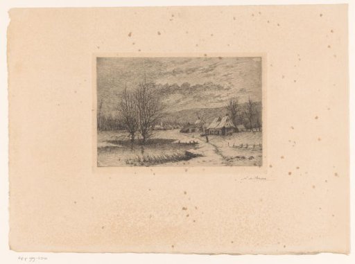 Snow Landscape with Pond and a Village in the Background