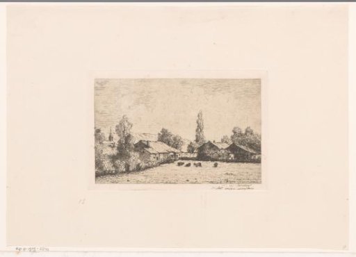 View of a Village and Cows in a Meadow