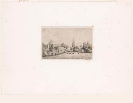 View of a Village and Cows in a Meadow