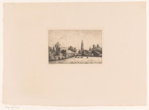 View of a Village and Cows in a Meadow