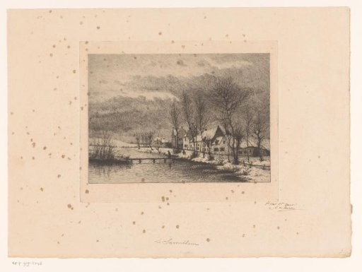 Snow View with Village Houses at a Pond