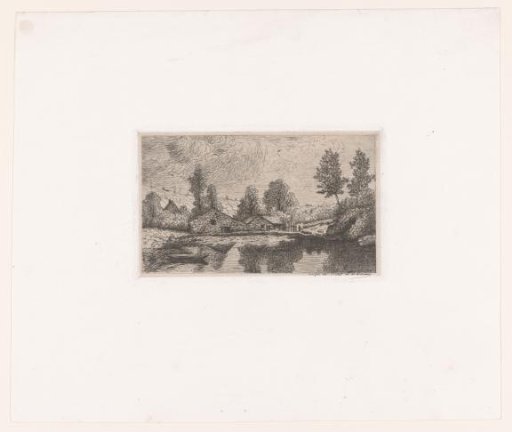 Farms behind a Lake with a Rowing Boat in the Water