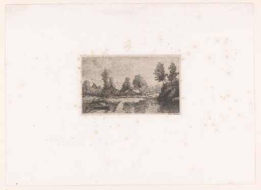 Farms behind a Lake with a Rowing Boat on the Water