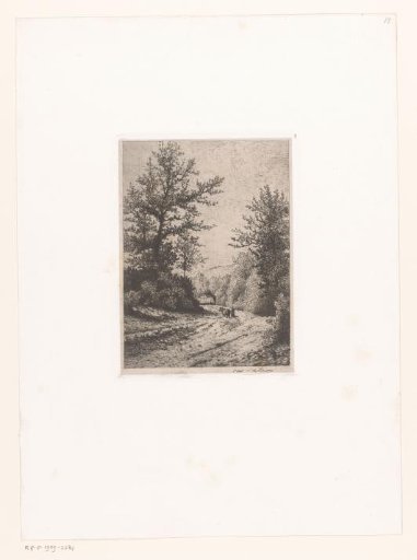Landscape with a woman and a cow on a path