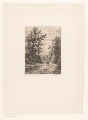 Landscape with a woman and a cow on a path