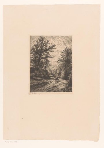 Landscape with a woman and a cow on a path