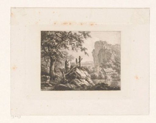 Mountainous Landscape with a Walker on the Left Next to a Fence