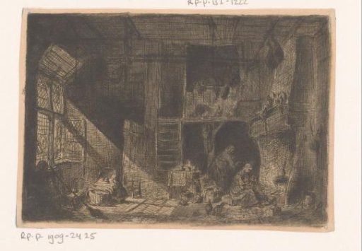 Interior with children and women by the fireplace