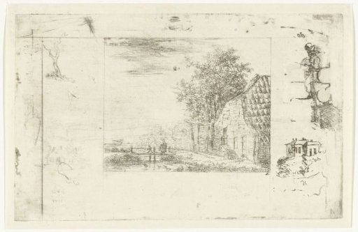 Landscape with Farm and Ditch with Little Bridge and Sketches in the Margin