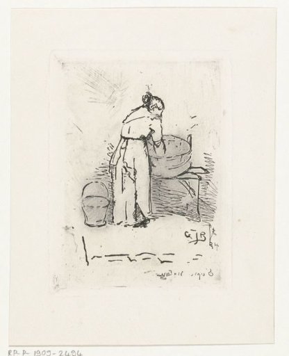 Sketch of a woman washing the dishes