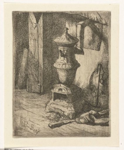 Study of an interior with a stove