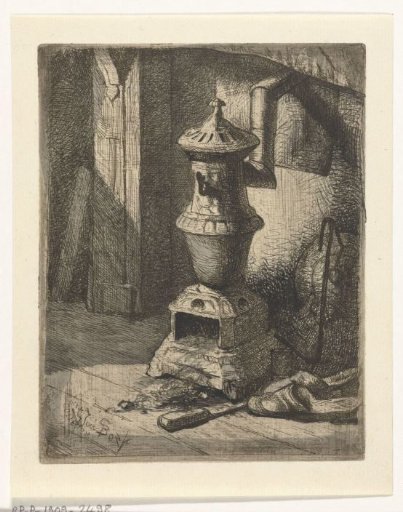 Study of an interior with a stove