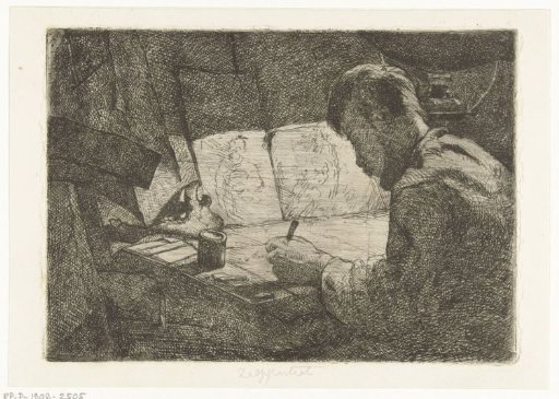 Self-portrait at the drawing table