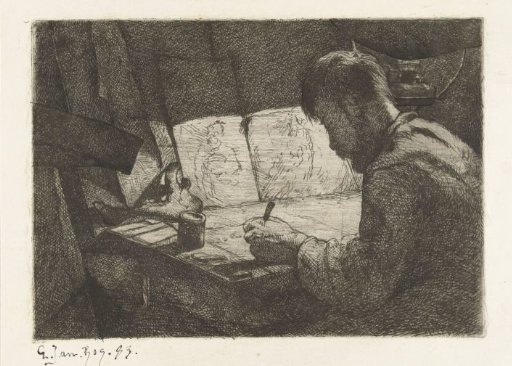 Self-portrait at the drawing table