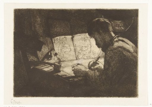 Self-portrait at the drawing table