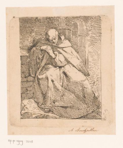 Seated monk with book and staff