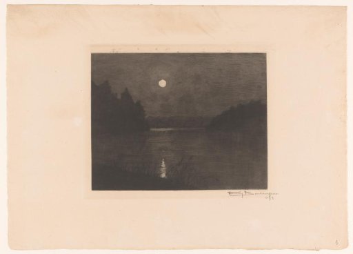 Moonlight on a lake surrounded by trees