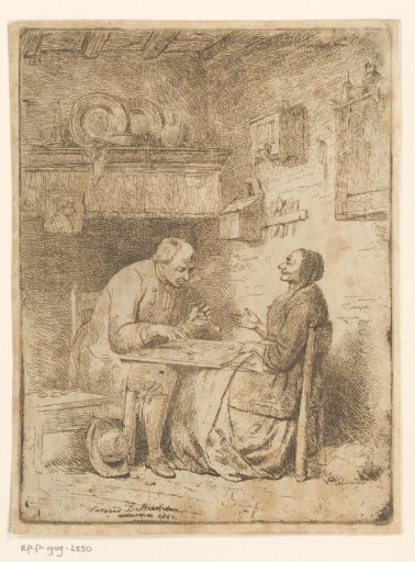 Old man and woman playing a game of draughts