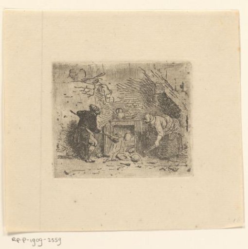 Two figures hunting a rat in the pantry