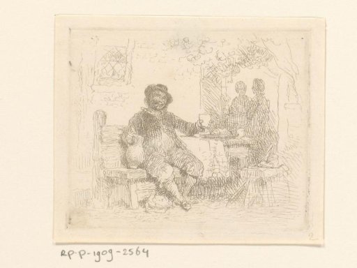 Drinking man sitting before an inn