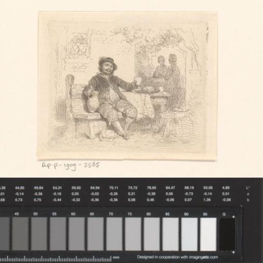 Drinking man sitting before an inn