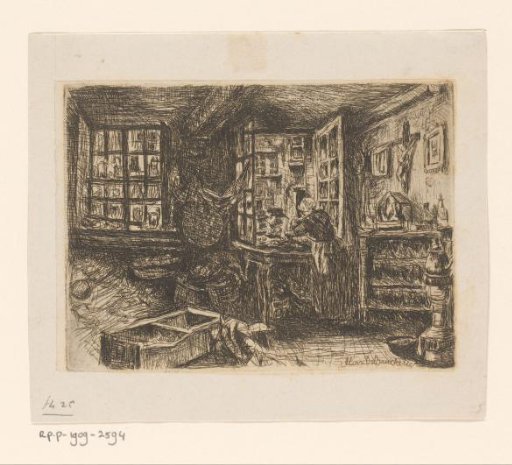 Interior of a shop with saleswoman and customers at the window
