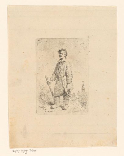 Young blind man with church in the background