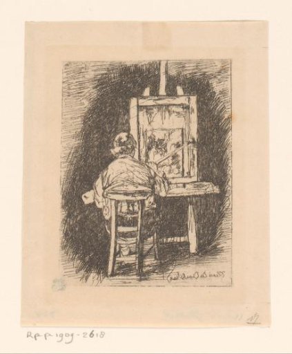 Portrait of Ferdinand de Braekeleer behind his easel