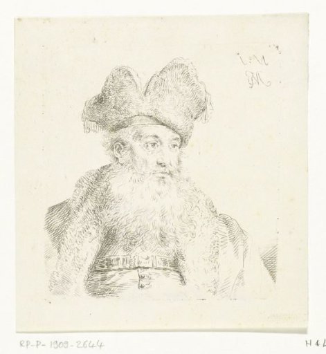 Old man with a fur cap with a split upstanding brim