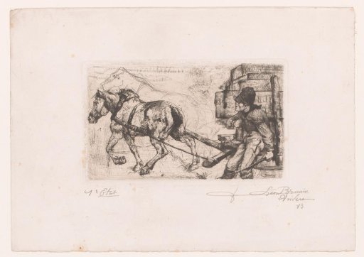 Coachman Leading a Pair of Horses Drawing a Heavily Loaded Cart