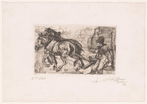 Coachman Leading a Pair of Horses Drawing a Heavily Loaded Cart