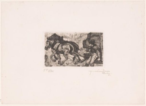 Coachman Leading a Pair of Horses Drawing a Heavily Loaded Cart
