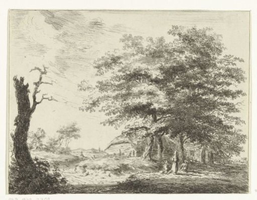 Landscape with farmhouse and figures under trees