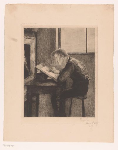 Draftsman bent over his work