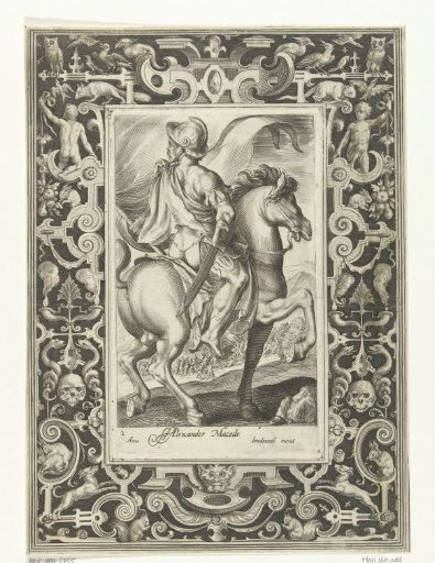 Hero Alexander the Great on horseback in an ornamental frame