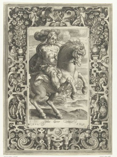 Julius Caesar on horseback in an ornamental frame