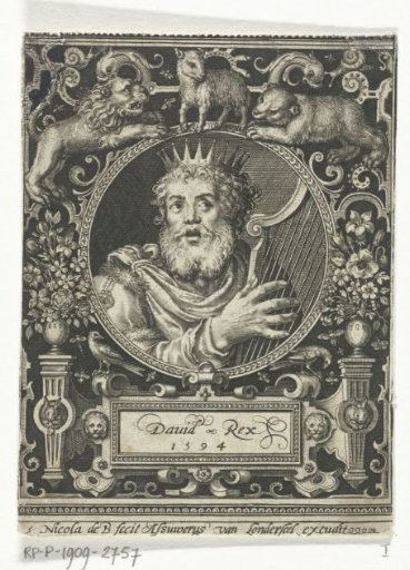 Portrait of King David in a medallion within a rectangular frame with ornaments
