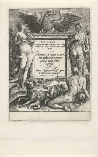 Title print for a series of German emperors on horseback