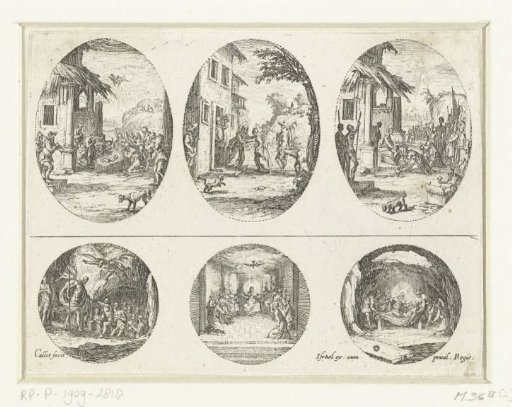 Three Scenes from the Life of Mary and Three Passion Scenes: The Adoration of the Shepherds, The Visitation, The Adoration of the Magi, The Harrowing of Hell, Pentecost, The Entombment
