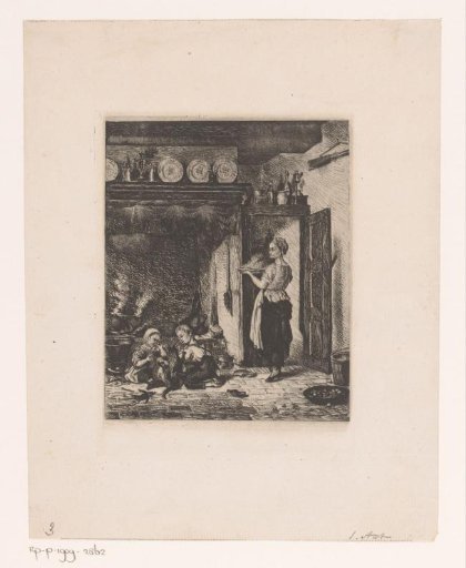 Mother with two playing children in the kitchen