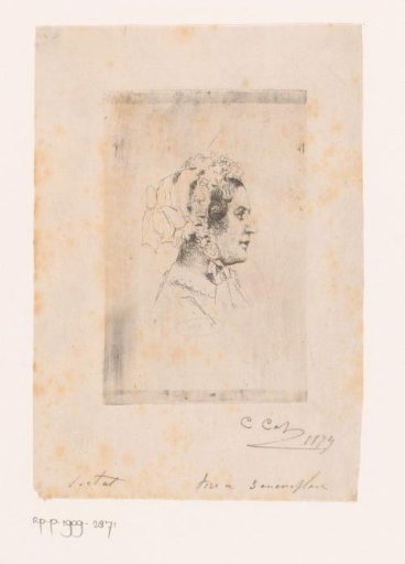 Portrait of an unknown woman with cap, in profile