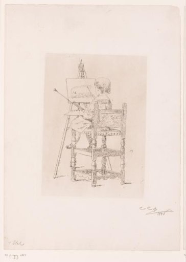Girl in front of an easel drawing a steam train