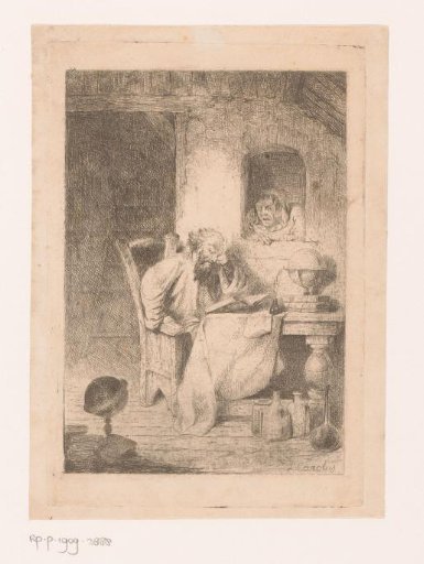 Philosopher in his study disturbed by an angry woman