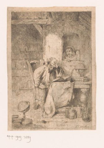 Philosopher in his study disturbed by an angry woman
