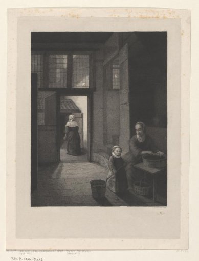 Interior with a Girl Playing Backgammon and Her Mother