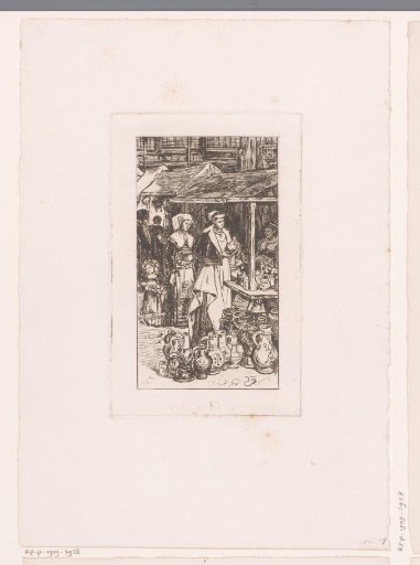 Two women at a market stall with ceramics