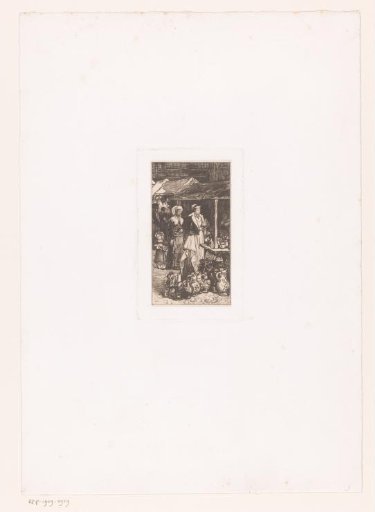 Two women at a market stall with ceramics