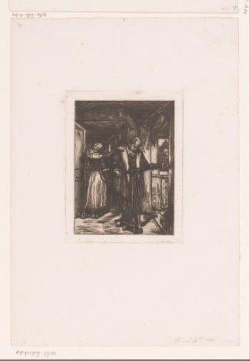 Man with a crossbow in an interior